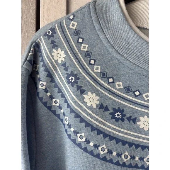 Blair 1/4 Zip Women's Lg Cotton Blend Fleece Sweatshirt Blue Geo Floral Print - Picture 2 of 6